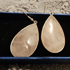 Gold-Trim Rose Quartz Teardrop Earrings